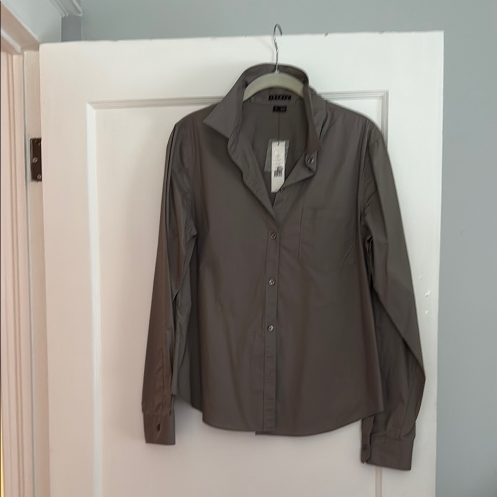 Theory Taupe Button-Up Shirt